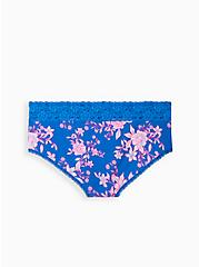 Plus Size Wide Lace Trim Cheeky Panty - Cotton Floral Blue, LILLIAN FLORAL BLUE, alternate