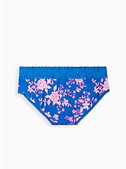 Plus Size Wide Lace Trim Hipster Panty - Cotton Floral Blue, LILLIAN FLORAL BLUE, alternate