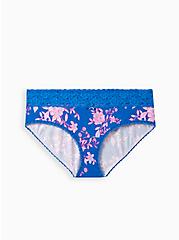 Plus Size Wide Lace Trim Hipster Panty - Cotton Floral Blue, LILLIAN FLORAL BLUE, hi-res