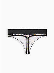 Always Proud Wide Lace Trim Thong Panty - Cotton Pride White, PRIDE DOODLE WHITE, alternate