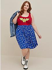 DC Wonder Woman Skater Dress - Super Soft Stars Red & Blue, MULTI, alternate