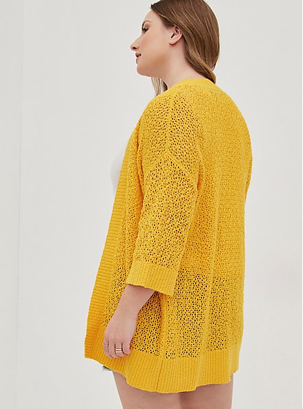Plus Size Open Cardigan - Yellow, YELLOW, alternate
