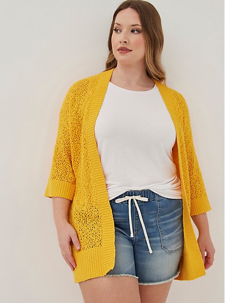 Plus Size Open Cardigan - Yellow, YELLOW, hi-res