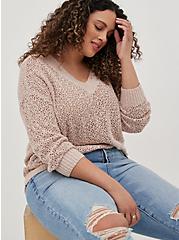 V-Neck Pullover Sweater - Mushroom, BEIGE, hi-res