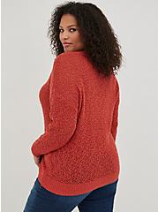 Open Stitch Pullover V-Neck Sweater, ORANGE, alternate