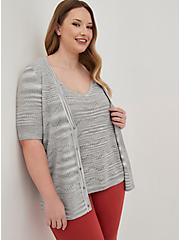 Short Sleeve Cardigan Sweater - Grey, GREY, hi-res