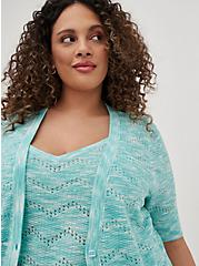 Plus Size Short Sleeve Cardigan Sweater - Light Blue, BLUE, alternate