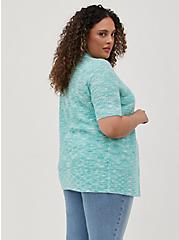 Plus Size Short Sleeve Cardigan Sweater - Light Blue, BLUE, alternate