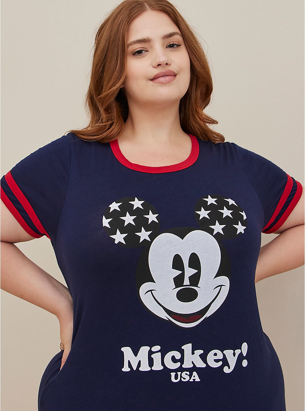 Plus Size Disney Mickey & Friends Ringer Top - Heritage Slub Navy, PEACOAT, hi-res