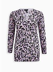Plus Size Boyfriend Cardigan - Cotton Leopard Purple, ANIMAL, hi-res