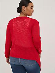 Plus Size Drape Front Cardigan - Slub Red , RED, alternate