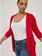 Plus Size Drape Front Cardigan - Slub Red , RED, hi-res