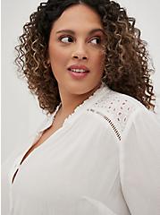 Button-Front Blouse with Eyelet Detail - Crinkle Gauze White, CLOUD DANCER, alternate