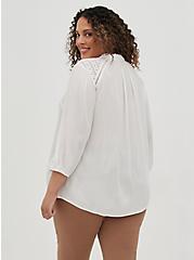 Button-Front Blouse with Eyelet Detail - Crinkle Gauze White, CLOUD DANCER, alternate