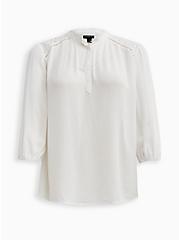 Plus Size Button-Front Blouse with Eyelet Detail - Crinkle Gauze White, CLOUD DANCER, hi-res