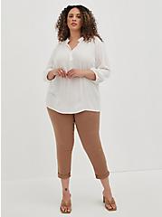 Button-Front Blouse with Eyelet Detail - Crinkle Gauze White, CLOUD DANCER, hi-res
