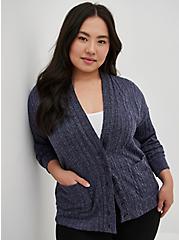 Button Front Sleep Cardigan - Blue, PEACOAT, hi-res