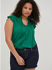 Peasant Blouse - Textured Stretch Rayon Green , GREEN, alternate