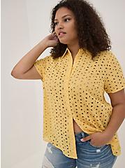 Button Down Shirt - Cotton Eyelet Yellow, YELLOW, alternate