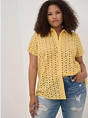 Button Down Shirt - Cotton Eyelet Yellow, YELLOW, hi-res