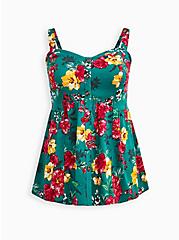 Plus Size Fit & Flare Tank - Floral Green, FLORAL - GREEN, hi-res