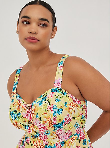 Plus Size Fit & Flare Tank - Floral Yellow, FLORAL - YELLOW, alternate