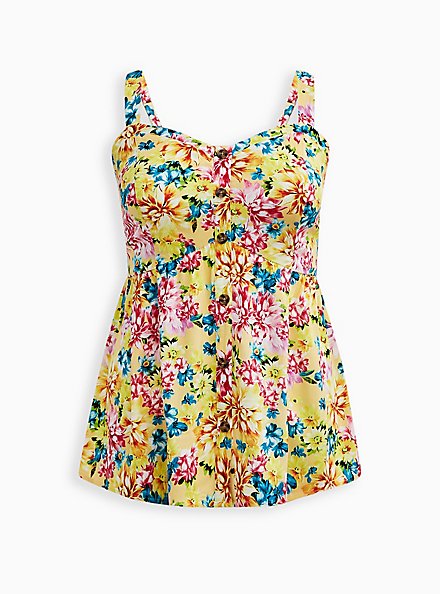 Plus Size Fit & Flare Tank - Floral Yellow, FLORAL - YELLOW, hi-res