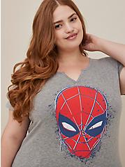 Marvel Spiderman Split Neck Top - Heritage Cotton Heather Grey, HEATHER GREY, hi-res