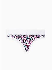 Plus Size Second Skin Wide Lace Trim Thong Panty - Leopard Purple & White, LAVISH LEOPARD FLORAL: WHITE, hi-res