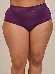 Plus Size Wide Lace Trim Cheeky Panty - Second Skin Purple, DEEP PURPLE, alternate