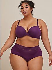 Plus Size Wide Lace Trim Cheeky Panty - Second Skin Purple, DEEP PURPLE, hi-res