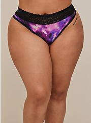 Plus Size Second Skin Wide Lace Trim Thong Panty - Galaxy Purple, GRADIENT GALAXY BLACK, alternate