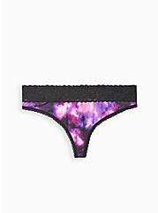 Plus Size Second Skin Wide Lace Trim Thong Panty - Galaxy Purple, GRADIENT GALAXY BLACK, hi-res
