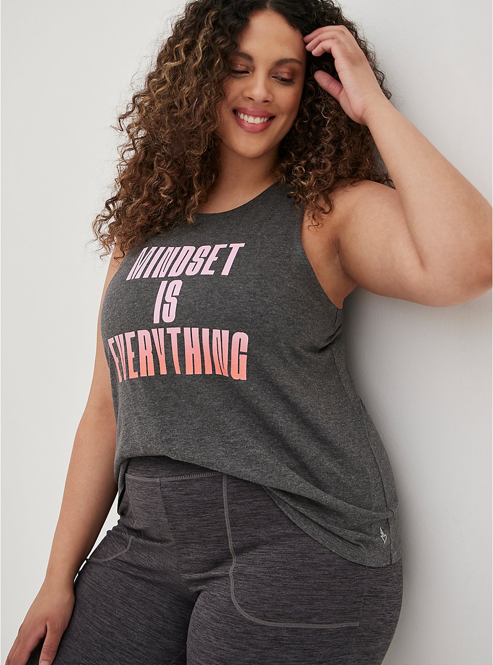 Plus Size Active Tank - Performance Cotton Mindset is Everything Grey, CHARCOAL, hi-res