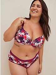 Plus Size Front-Closure Lightly Lined T-Shirt Bra - Microfiber & Mesh Floral with Ultimate Smoothing, WATER COLOR SKULL, alternate