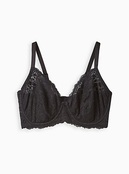 Full-Coverage Unlined Super Soft Lace Straight Back Bra, RICH BLACK, hi-res