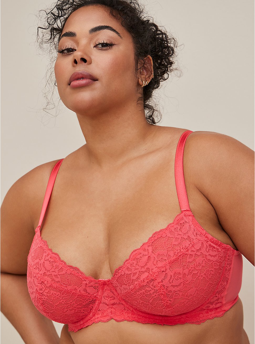 Plus Size Unlined Full Coverage Bra - Lace Pink, PARADISE PINK, hi-res