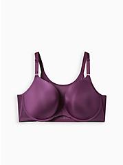 Plus Size Front-Closure Lightly Lined T-Shirt Bra - Microfiber & Mesh Purple with Ultimate Smoothing, DEEP PURPLE: PURPLE, hi-res