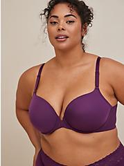 Plus Size Front-Closure Lightly Lined T-Shirt Bra - Microfiber & Mesh Purple with Ultimate Smoothing, DEEP PURPLE: PURPLE, hi-res