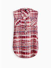 Harper Pullover Tank - Textured Stretch Woven Plaid Red, PLAID - RED, hi-res