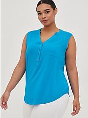 Plus Size Harper Pullover Tank - Textured Stretch Woven Blue, BLUE, hi-res