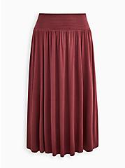 Smocked Waist Tea Length Skirt - Super Soft Purple, WILD GINGER: BURGUNDY, hi-res
