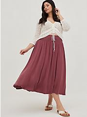 Smocked Waist Tea Length Skirt - Super Soft Purple, WILD GINGER: BURGUNDY, hi-res
