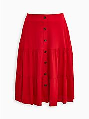 Plus Size Button-Up Midi Skirt - Red, RACING RED, hi-res