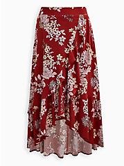 Plus Size Hi-Low Ruffle Maxi Skirt - Challis Floral Red, FLORAL - RED, hi-res