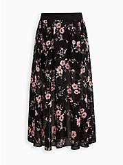 Plus Size Maxi Skirt with Undershorts - Chiffon Floral Black, FLORAL - BLACK, hi-res