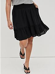 Mini Rayon Smocked Waist Skirt, DEEP BLACK, alternate