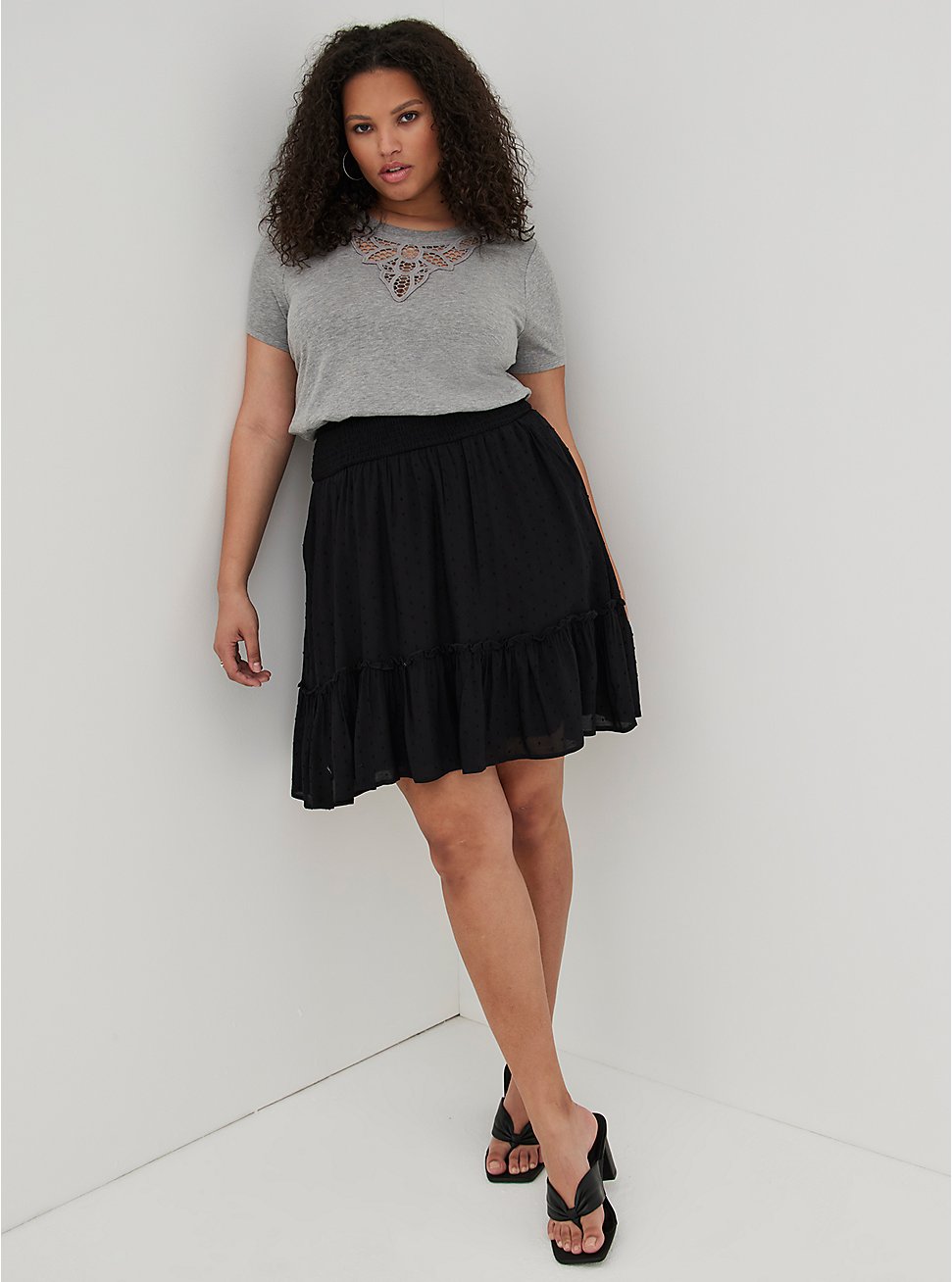 Mini Rayon Smocked Waist Skirt, DEEP BLACK, hi-res