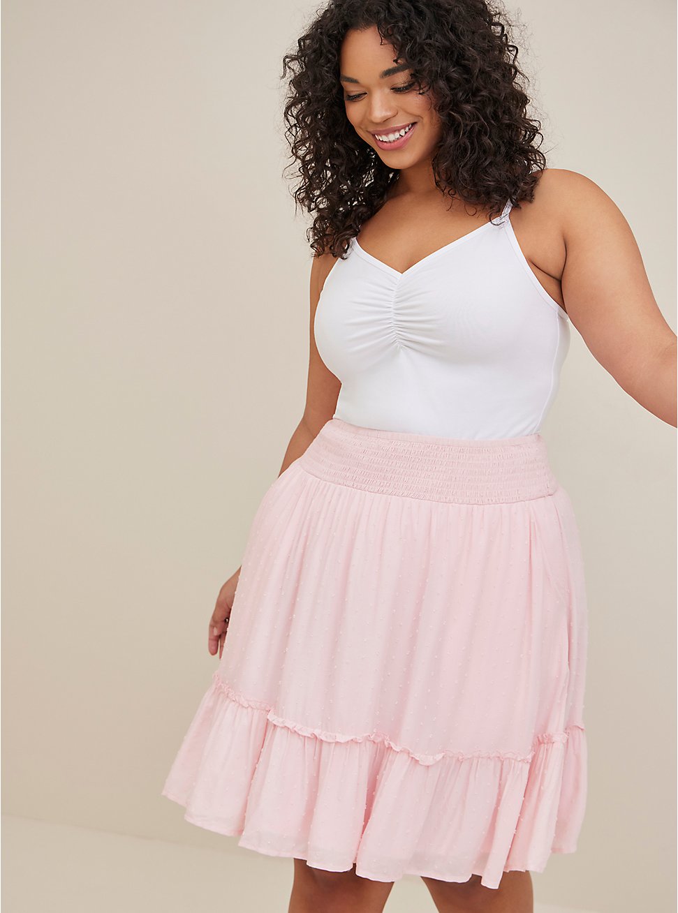 Mini Rayon Smocked Waist Skirt, ROSE SHADOW, hi-res