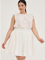 Plus Size Tiered Mini Circle Skirt - Stretch Woven White, WHITE, alternate